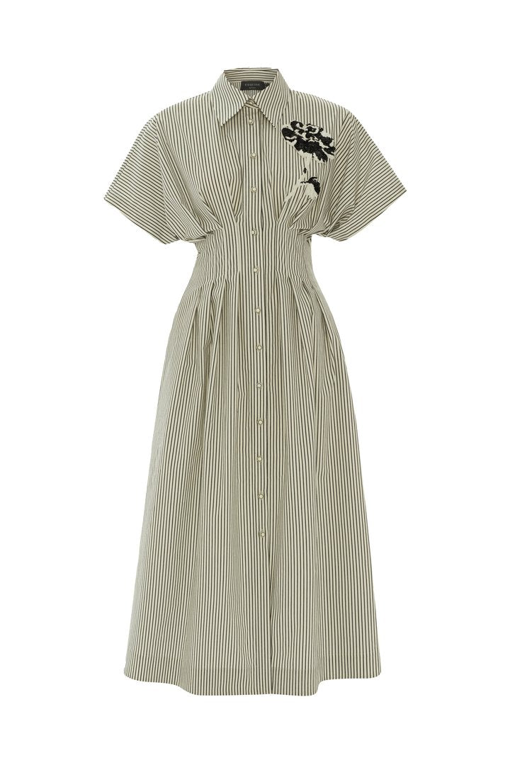 Çiçek İşlemeli ve Çizgili Elbise Tasarımı