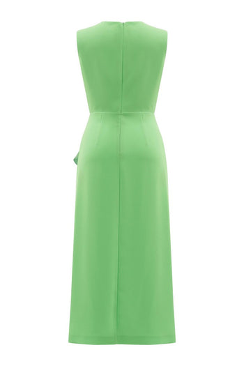 Yırtmaç Volan Detaylı Kolsuz Midi Krep Elbise