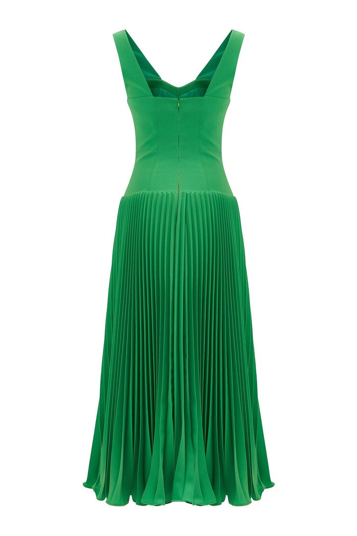 Plisoley Kemer Detaylı Midi Boy Krep Elbise