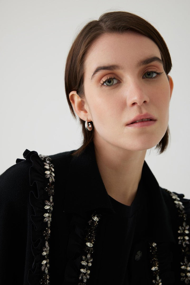 Kristal Taşlı El İşlemeli Oversize Triko Yelek