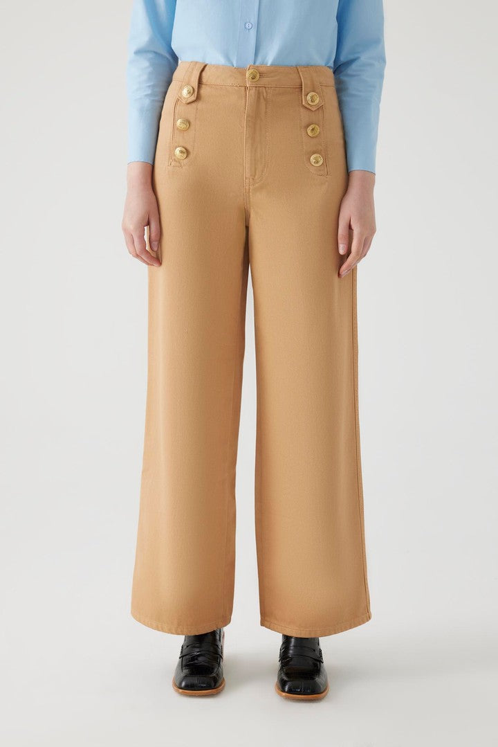 Düğme Detaylı Pamuk Regular Camel Denim