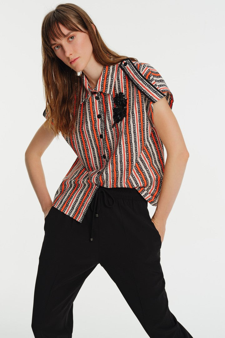 Düşük Kol İşlemeli Grogren Detaylı Pamuk Gömlek