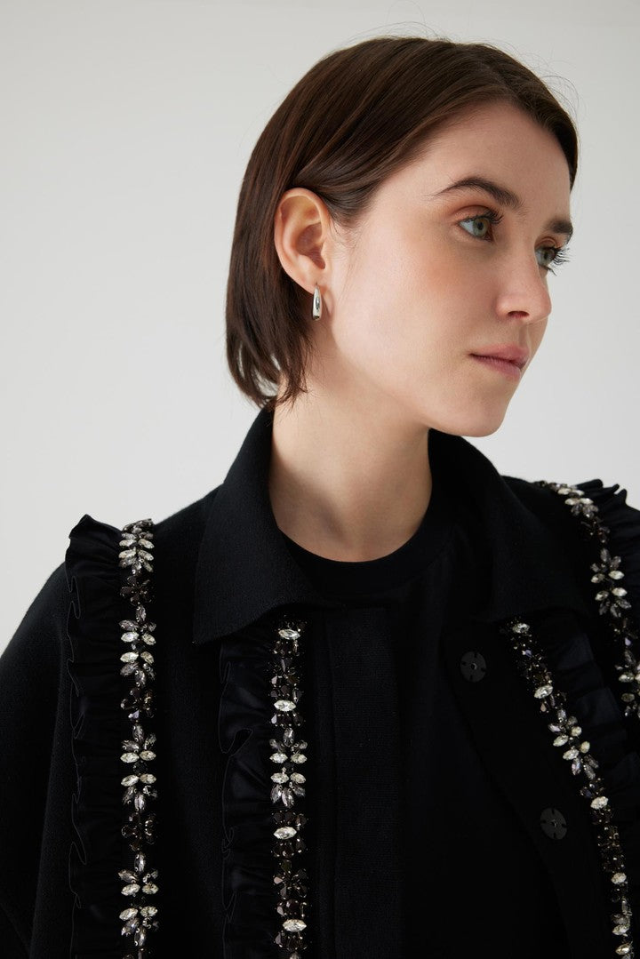 Kristal Taşlı El İşlemeli Oversize Triko Yelek