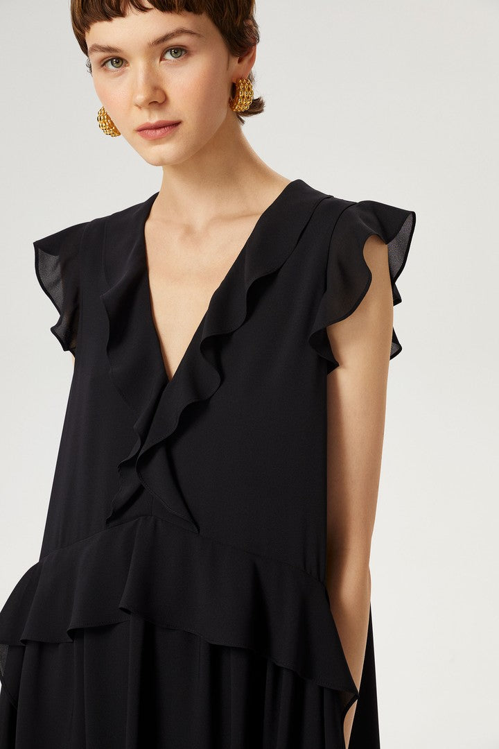 V Yaka Kolsuz Uzun Elbise