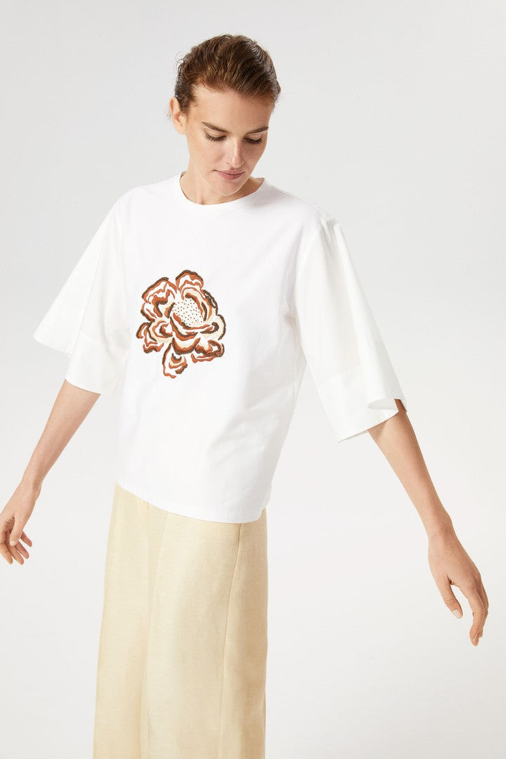 Nakış İşlemeli Bisiklet Yaka T-Shirt