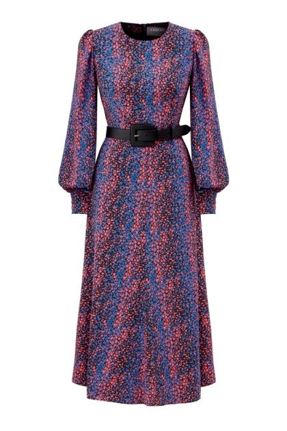 Bisiklet Yaka Kemerli Midi Elbise