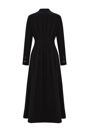 Bele Oturan Düğme Detaylı Pamuk Midi Gömlek Elbise