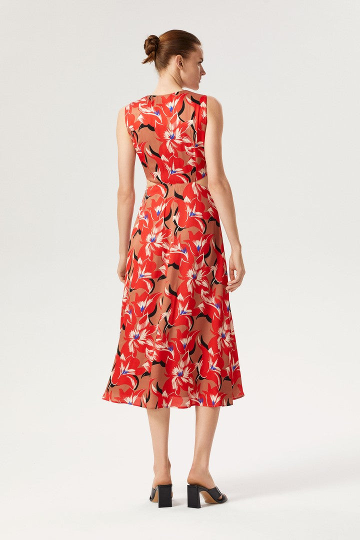 V Yaka Desenli Kolsuz Elbise