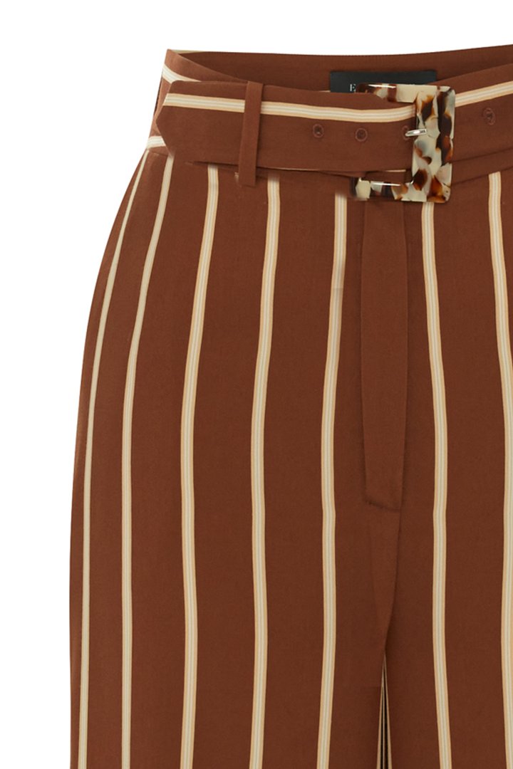 Çizgili ve Kemerli Bol Paça Pantolon