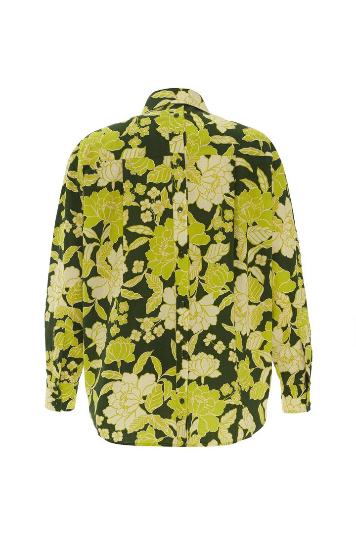 Uzun Kollu ve Büyük Çiçek Desenli Gömlek