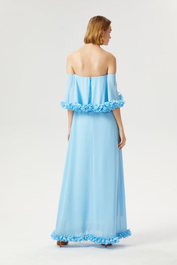 Kayık Yaka Uzun Boy Elbise