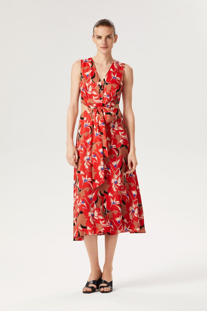 V Yaka Desenli Kolsuz Elbise