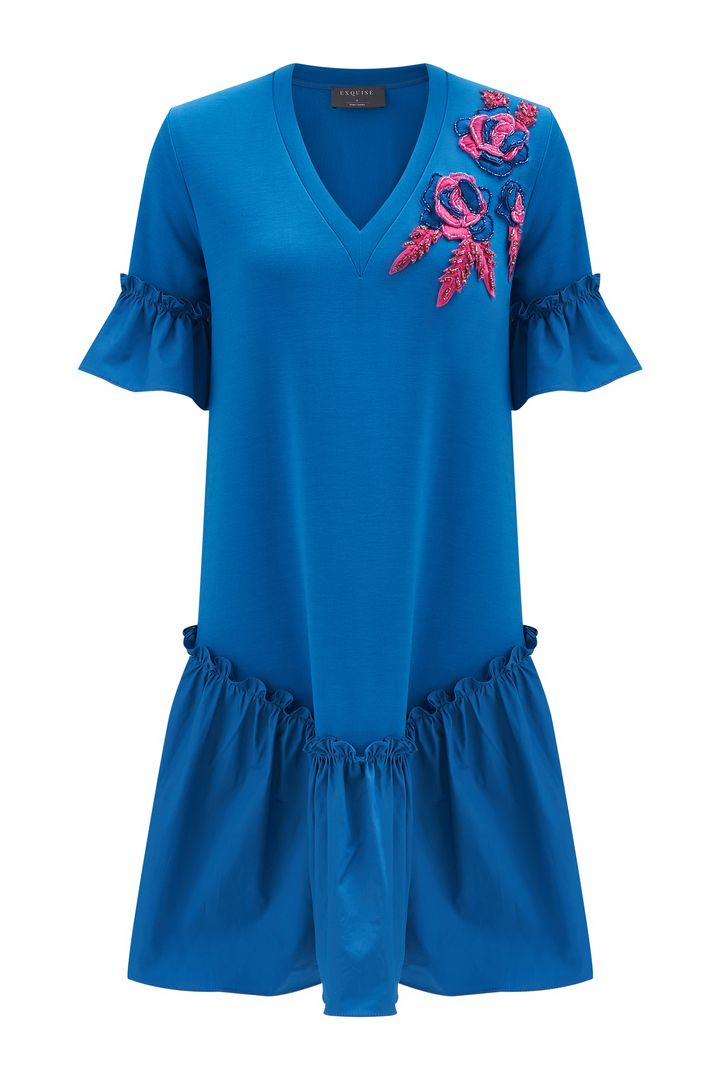 V Yaka Mini Kısa Kol Örme Elbise