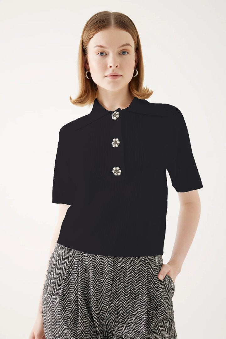 Düğme Detaylı Triko Bluz