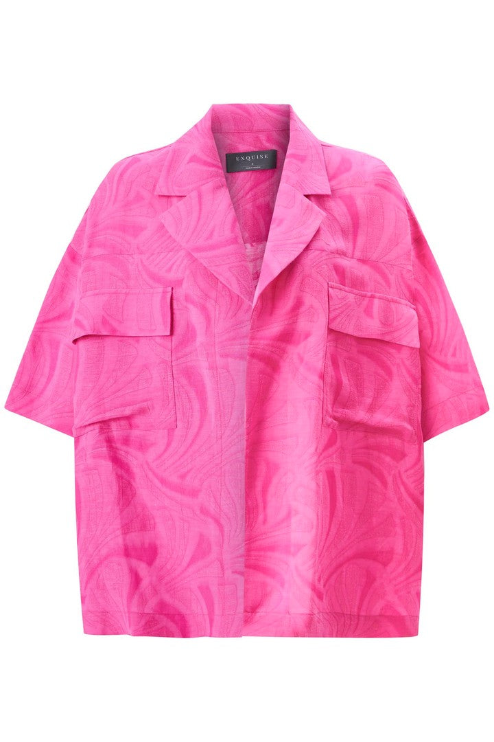 Düşük Kol Düz Kesim Jakar Gömlek