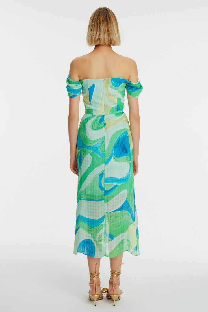 Straples Midi Boy Desenli Elbise