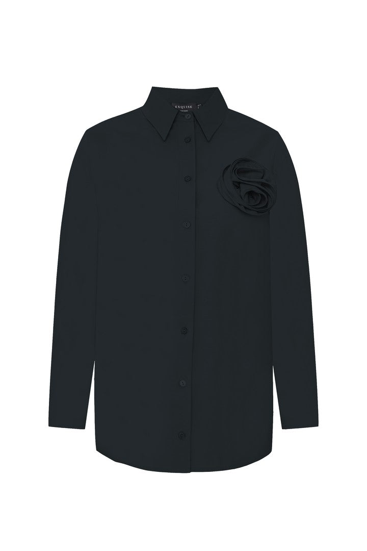 Tasarım Gül ve Kol Detaylı Regular Gömlek