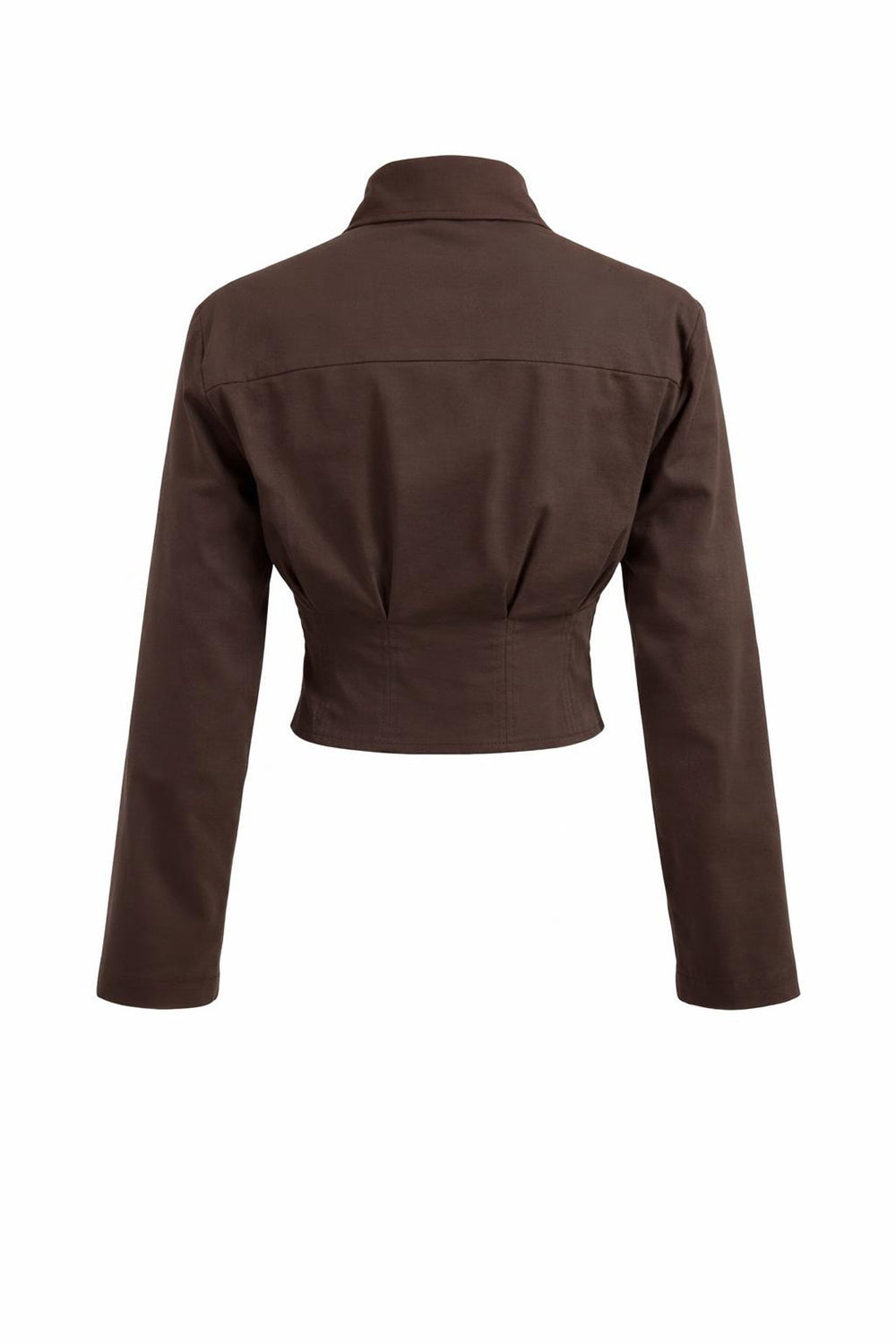 Gömlek Yaka Uzun Kollu Pile Detaylı Crop Regular Kahve Gömlek