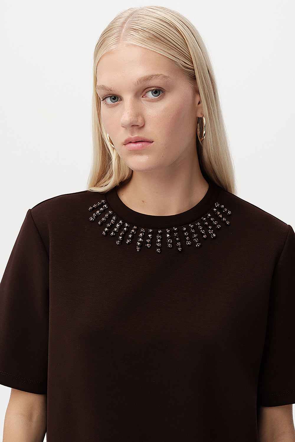 Taş Detaylı Bisiklet Yaka Kısa Kollu T-Shirt