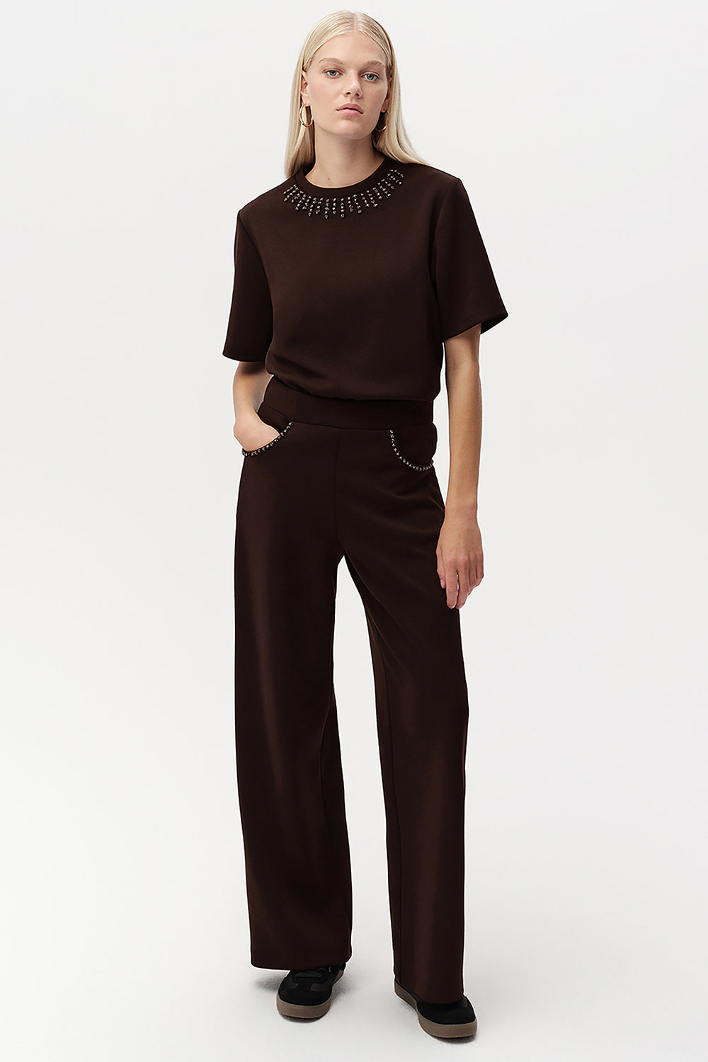 Taş Detaylı Geniş Paça Regular Pantolon