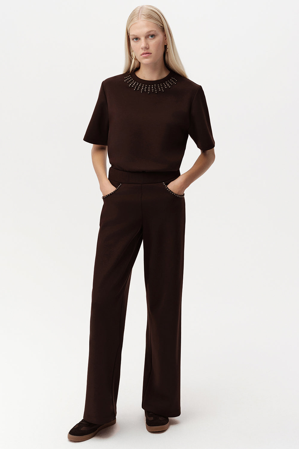 Taş Detaylı Geniş Paça Regular Pantolon