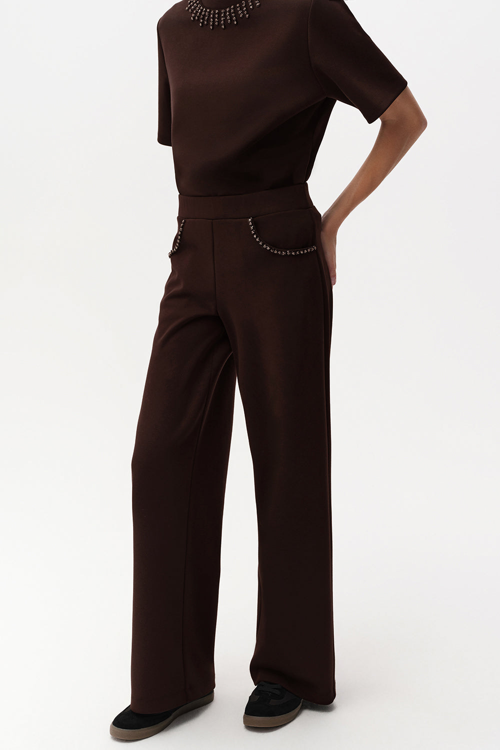 Taş Detaylı Geniş Paça Regular Pantolon