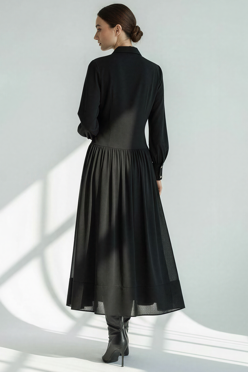 Gömlek Yaka Düğmeli Astarlı Regular Midi Elbise