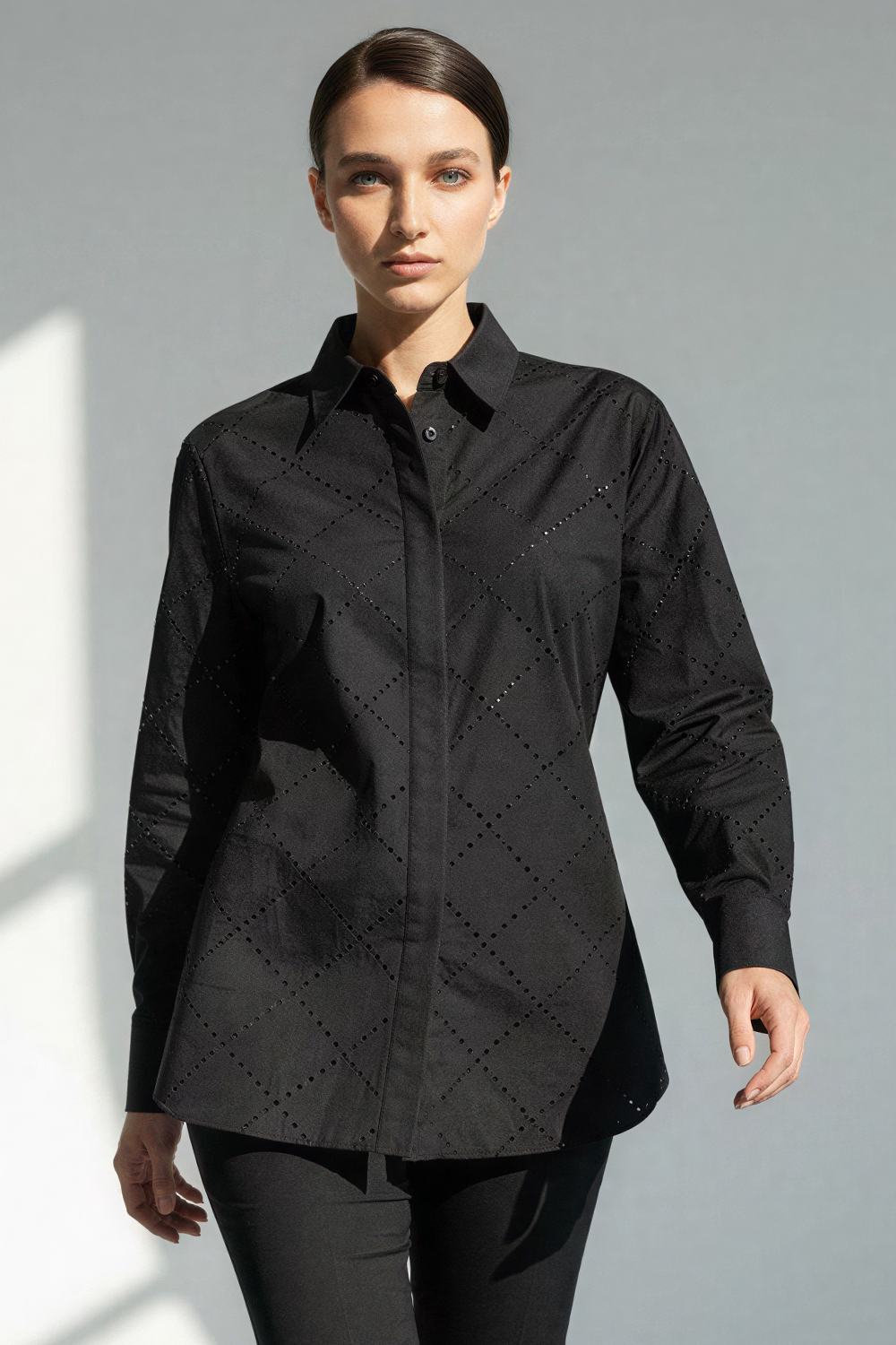 Taş Desenli Cepsiz Uzun Kol Regular Pamuk Gömlek