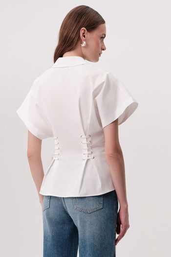 Gömlek Yaka Bağcık Detaylı Bele Oturan Regular Ekru Gömlek