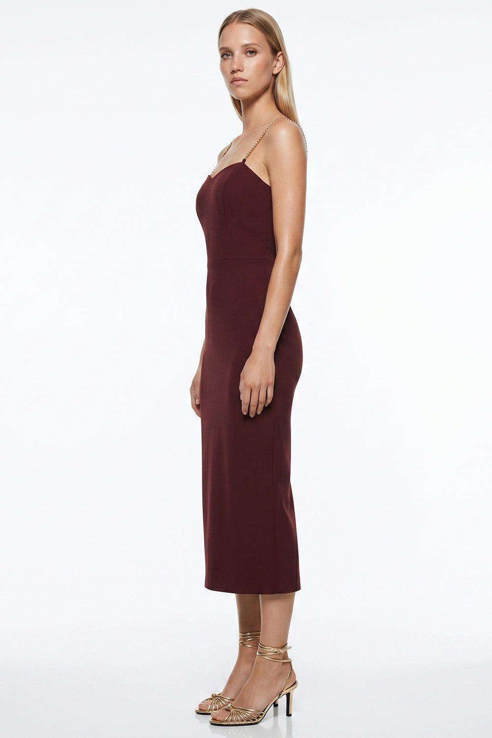 Zincir Askılı Yırtmaçlı Slim Fit Elbise