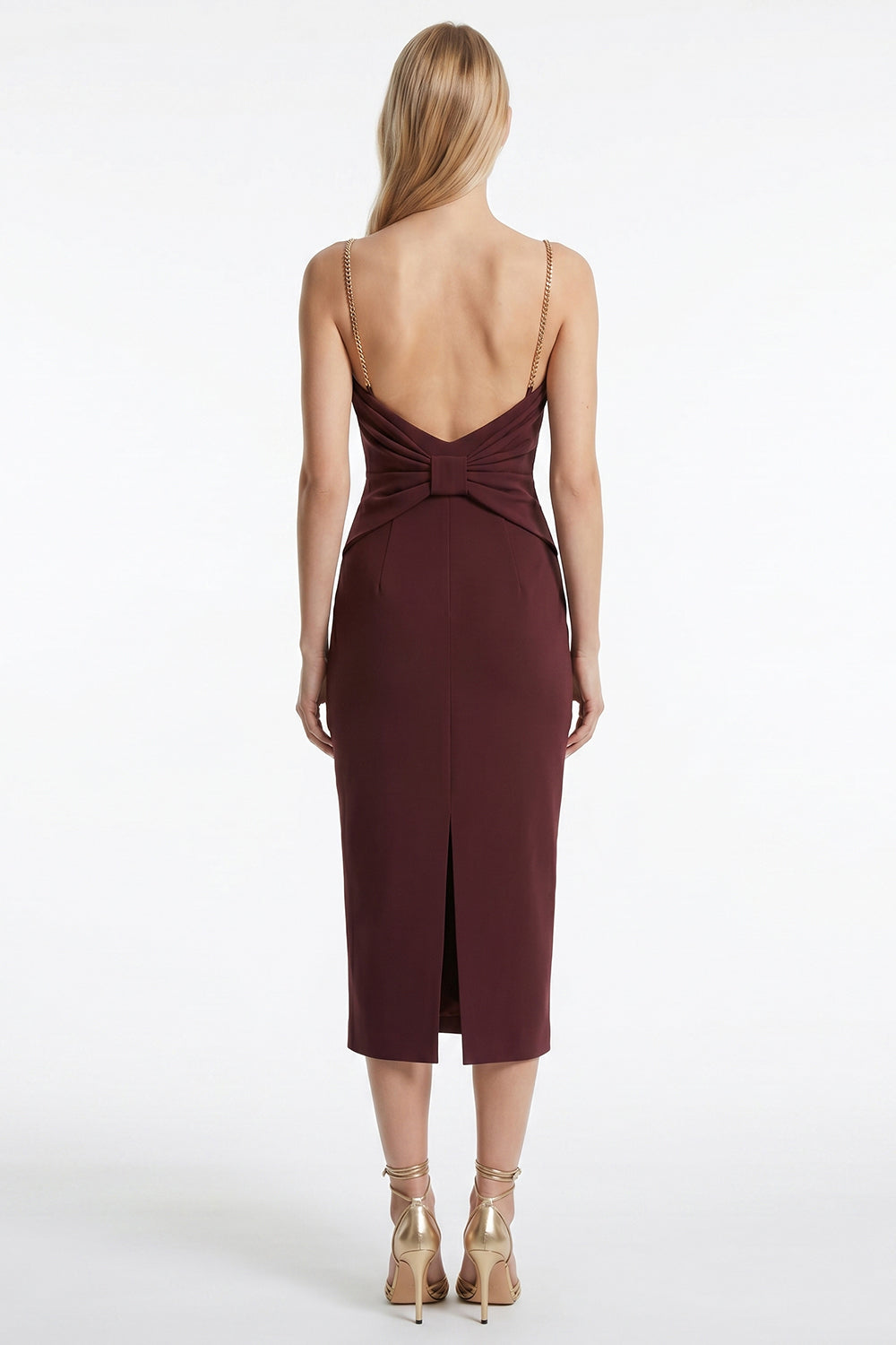 Zincir Askılı Yırtmaçlı Slim Fit Elbise