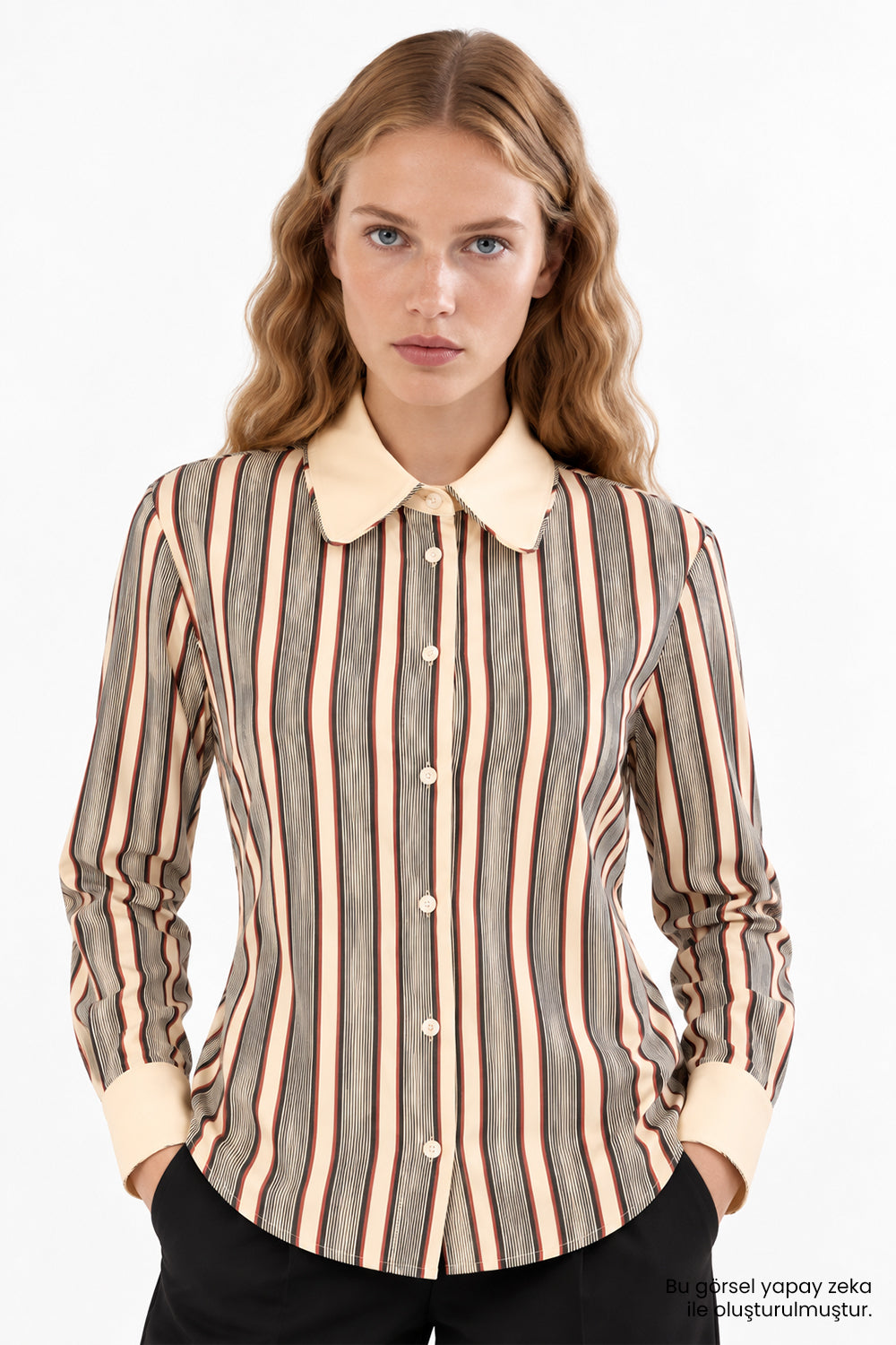 Kontrast Uzun Kollu Slim Fit Düğmeli Çok Renkli Gömlek