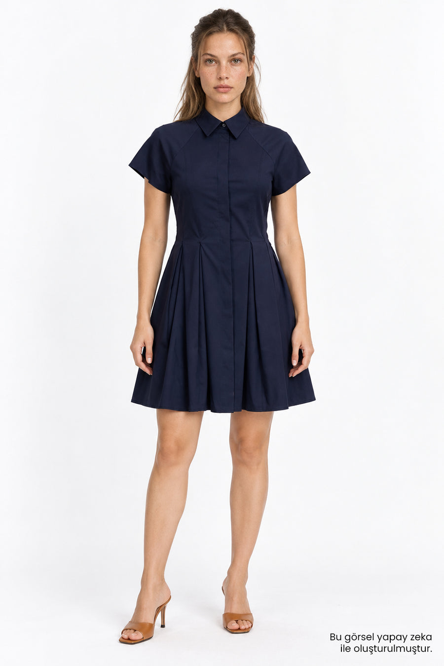 Reglan Kol Pileli Mini Regular Lacivert Elbise