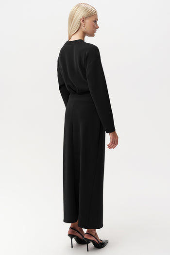 Bisiklet Yaka Bağlama Detaylı Regular Midi Elbise