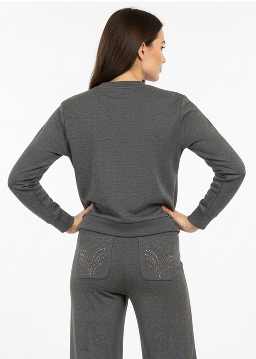 Desenli Taş İşlemeli Regular Uzun Kol Sweatshirt