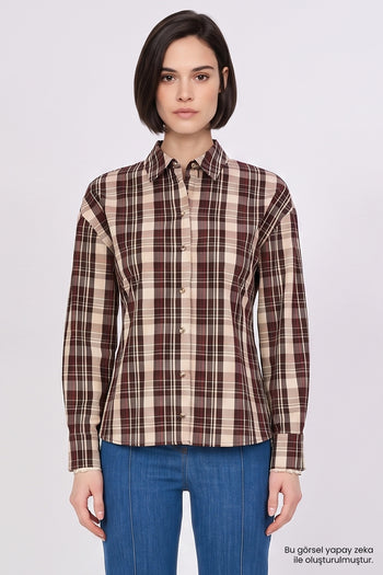 Arka Pilili Uzun Kollu Slim Fit Çıt Çıtlı Çok Renkli Gömlek