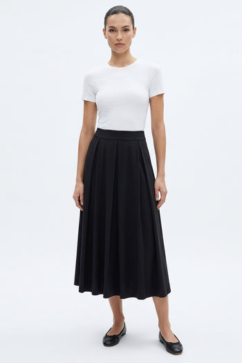 Pileli Cepli Dokuma Midi Etek