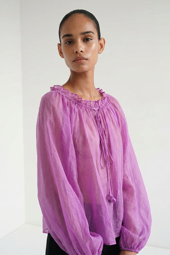 Uzun Kollu Süs Bağcıklı Regular Pembe Bluz