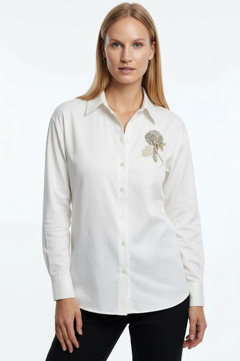 Çiçek Taş İşlemeli Uzun Kollu Regular Gömlek