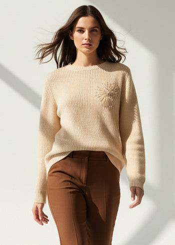 Taş Detaylı Uzun Kollu Kemik Triko Kazak