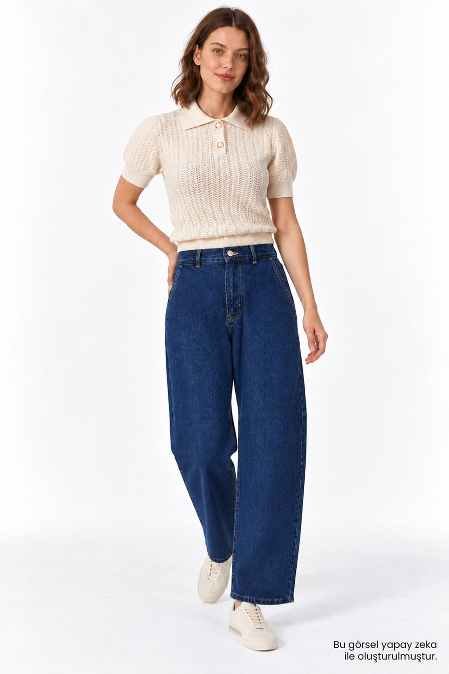 Geniş Paça Cepli Fermuarlı Regular Denim Lacivert Pantolon