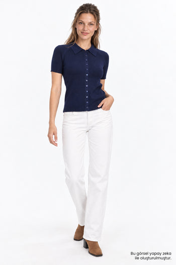 Reglan Kol Yakalı Slim Fit Lacivert Triko Hırka