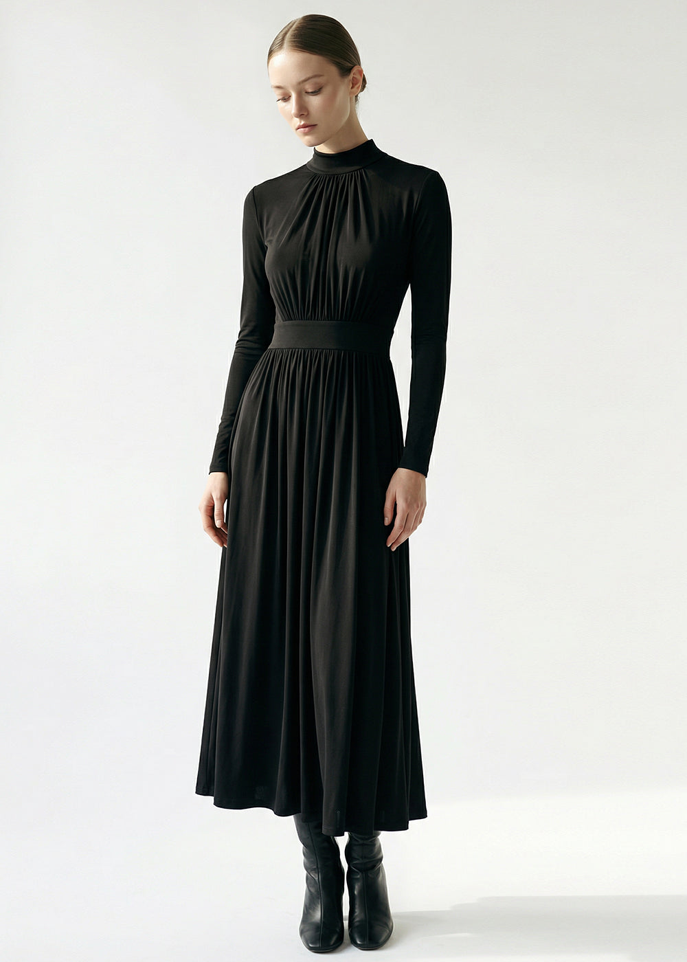 Balıkçı Yaka Uzun Kollu Midi Örme Regular Elbise