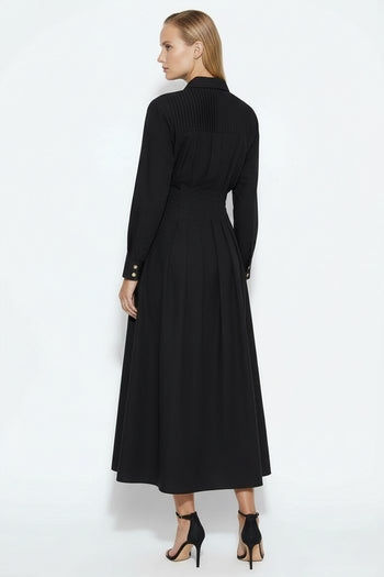 Bele Oturan Düğme Detaylı Pamuk Midi Gömlek Elbise