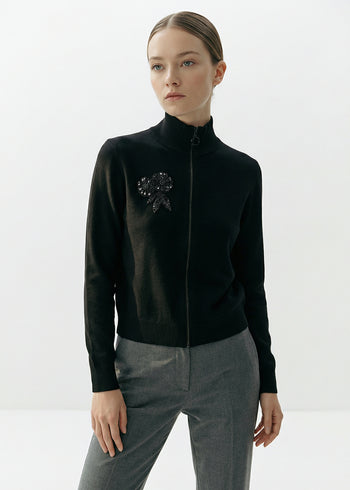 Fermuarlı Dik Yaka Uzun Kollu Regular Triko Hırka