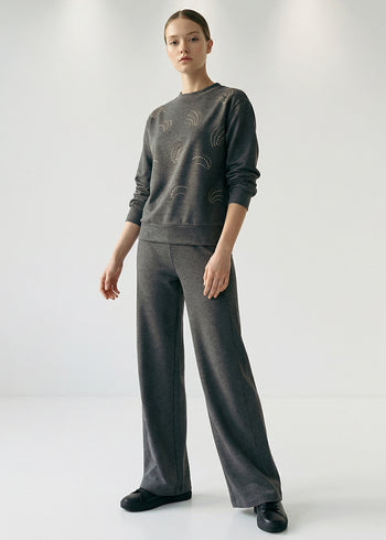 Desenli Taş İşlemeli Regular Uzun Kol Sweatshirt