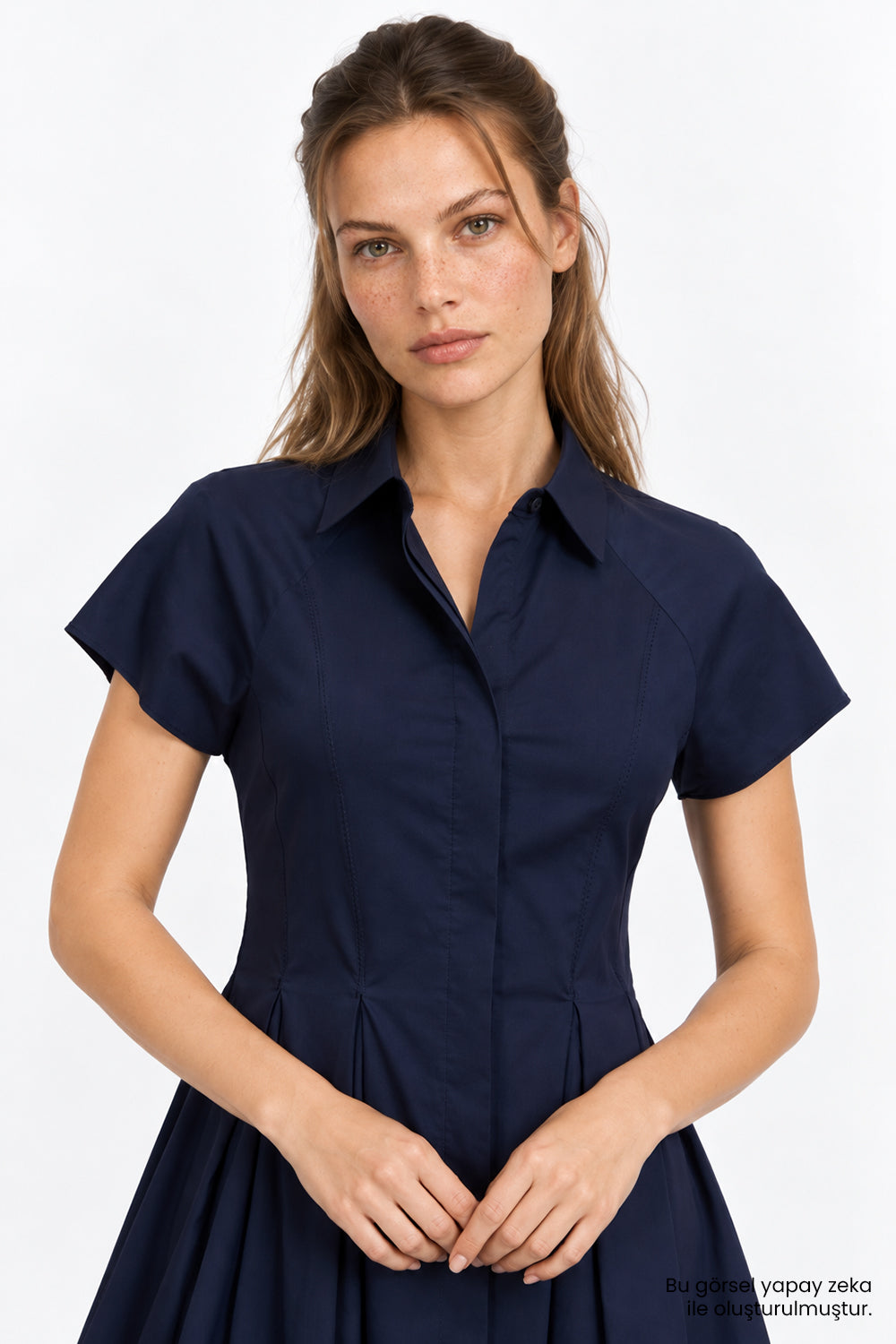 Reglan Kol Pileli Mini Regular Lacivert Elbise