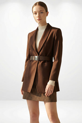 Kemerli Cepli Dokuma Regular Ceket