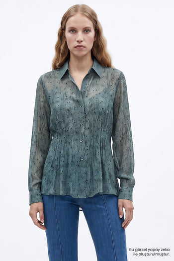 Astarlı Beli Nervür Dikişli Slim Fit Şifon Çok Renkli Gömlek