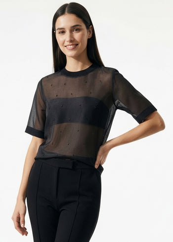 Boncuk İşlemeli Bisiklet Yaka Kısa Kol Regular Bluz